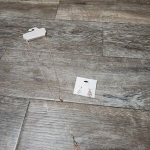 Lauren Conrad New Rose Gold Long Pendant Necklace and Teardrop Earrings Set